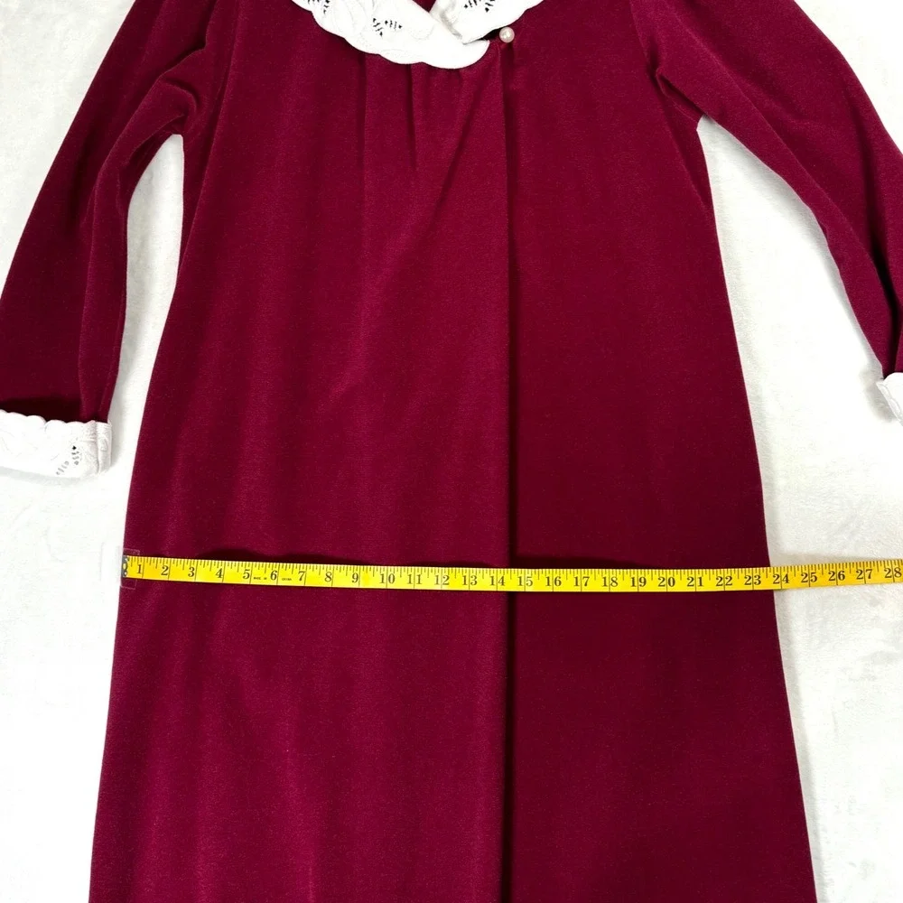 Vintage 70s Vanity Fair Burgundy Maxi Housecoat‎ Robe 1/3 Zip Embroidered Size S